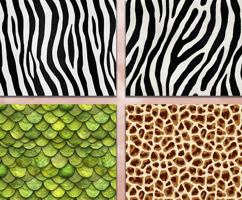 Animal Print Digital Paper Safari Seamless Pattern Including Tigers ...