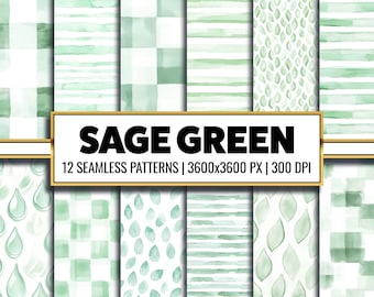Sage Green Watercolor Digital Paper: Seamless Patterns (PNG)