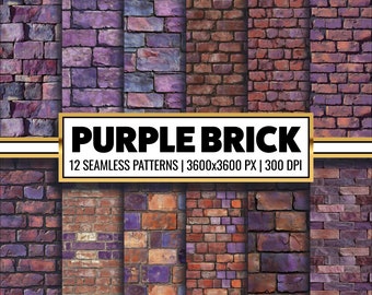 Papel digital con textura de pared de ladrillos, patrón sin costuras de ladrillo morado, álbum de recortes digital de ladrillos, fondo de ladrillos, textura de ladrillo rojo para fondos