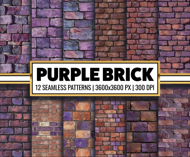 Brick Wall Texture Digital Paper Purple Brick Seamless Pattern Brick ...