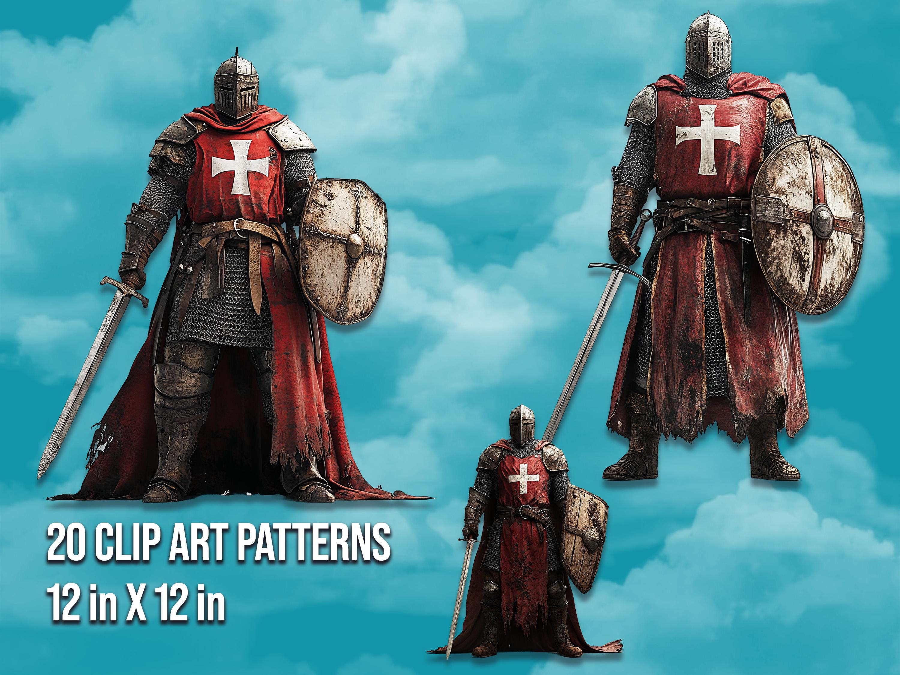 Templar Knight Clipart Medieval Warrior Digital Paper Craft Middle Ages ...