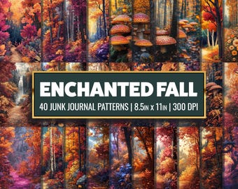 Enchanted Forest Digital Paper: Fall Scrapbook Patterns (40 PNG, 8.5x11 in)