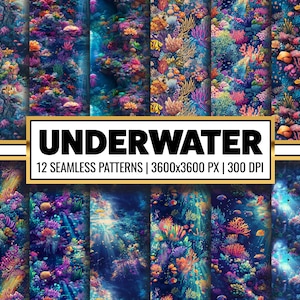 Underwater Coral Reef Digital Paper: 12 Sea Landscape Backgrounds (Digital Download)