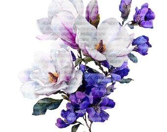 Watercolor Purple Flower Bouquet Clipart Violet Floral Lavender Papercraft Digital Download