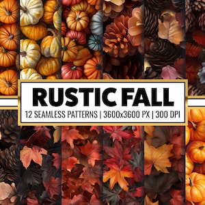 Rustiek digitaal papierpakket herfst, afdrukbare pagina's herfstpompoen, herfstscrapbookpapier, realistische herfstachtergronden