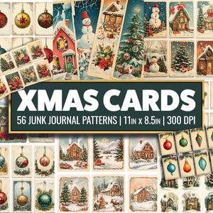 Vintage kerstkaart Junk Journal Supply Kerst Efemere digitaal papier Winter afdrukbaar papier Vintage kerstkaart ontwerp plakboek