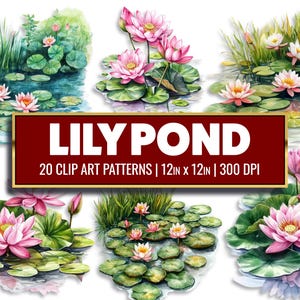 Lily Pond Clip Art Aquarela Lily Pad Papel Digital Lagoa Imprimível PNG Sapo Lagoa PNG Scrapbook Design de Sublimação Paisagem Aquarela