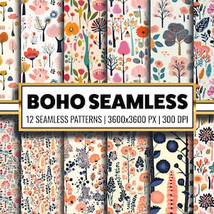 Padrão Boho Sem Costura Boho Flor Papel Digital Design Floral Fundo Textura Boho para Scrapbooking e Diário de Junção