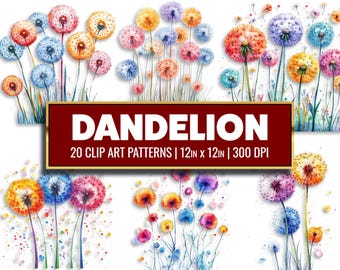 Watercolor Dandelion Clipart: Rainbow Floral PNG Bundle (Digital Download)