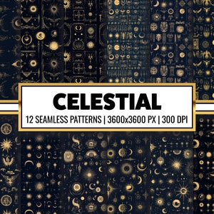Celestial Digital Paper Tarot Illustration Background Arcane Design Gold Accent for Scrapbooking and Junk Journal