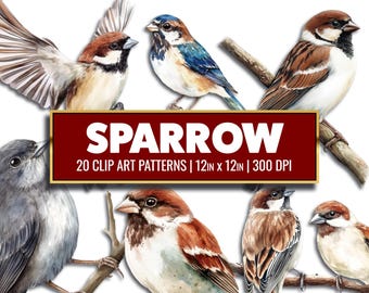 Clip art de gorrión, pájaro de acuarela, imprimible, PNG, manualidad de papel, pájaro gorrión, papel digital, diario basura, suministro, diseño de álbum de recortes de pájaros