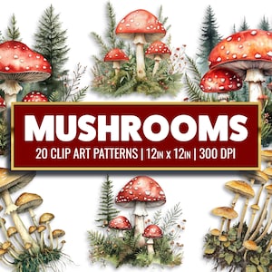 Clipart champignon aquarelle naturel champignon champignon papier numérique imprimable artisanat conte de fées scrapbooking journal indésirable approvisionnement