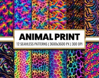 Estampado animal arcoíris: patrones sin costuras de safari (descarga digital)