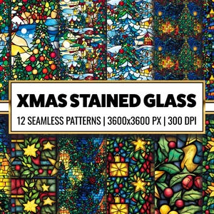 Christmas Stained Glass Seamless Pattern: 12 Digital Papers (PNG)