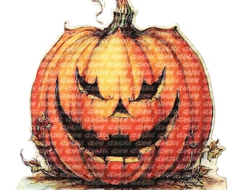 Watercolor Halloween Pumpkin Clipart: Spooky Junk Journal Ephemera (PNG Digital Download)