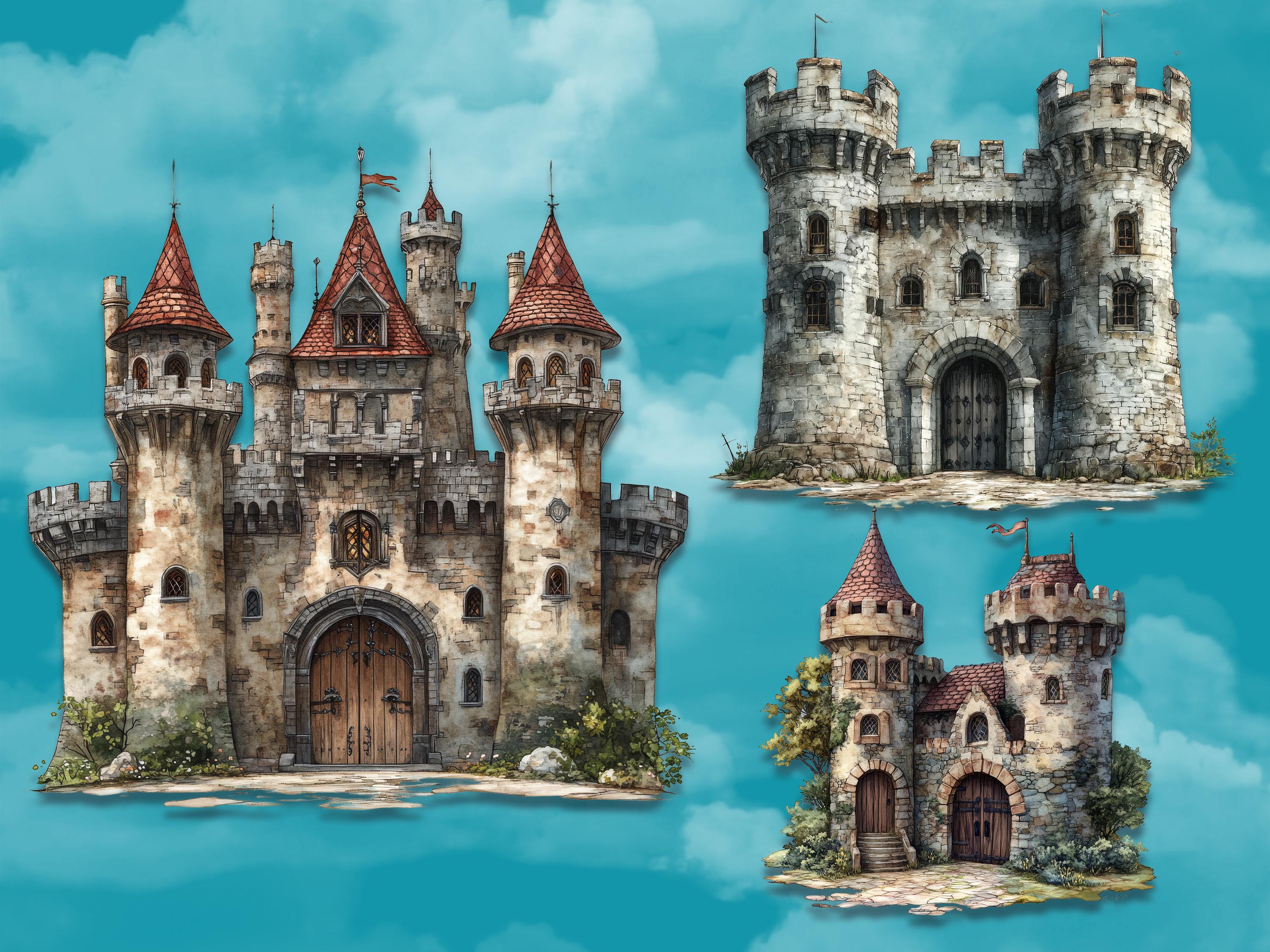 Medieval Castle Clipart Castlecore Digital Paper Watercolor Castle ...