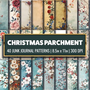 Christmas Parchment Printable Vintage Christmas Digital Paper Xmas Ephemera Flower Page Junk Journal Supply