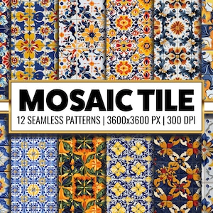 Mozaïektegels Afdrukbaar papier Mexicaanse tegels Naadloze patroon Portugese tegels Digitale papiermozaïek Spaanse achtergrond voor papier en kunst