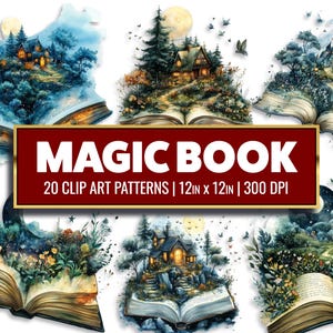 Magic Book Clipart Spell Book Digital Paper Fantasy Library Printable Paper Watercolor Book Paper Craft Vintage Fantasy World Book Lover