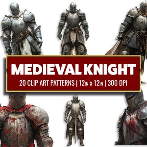 Medieval Knight Clipart Castlecore Knight Digital Paper Sword and Shield Fantasy Drawing Scrapbook Bundle