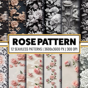 Floral Pink Digital Paper Pack Rose Seamless Pattern White Flower Printable Scrapbook Paper Botanical Backgrounds 3D Flower Design