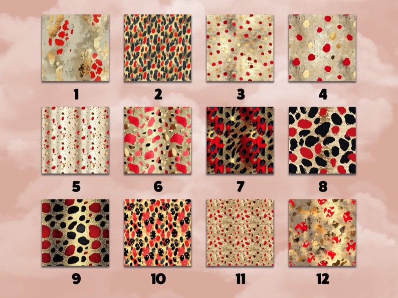 Scarlet Digital Paper Gold Leopard Seamless Pattern Red Gold Safari
