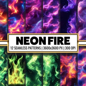 Lot de papier numérique de fond néon couleur arc-en-ciel, paquet de texture flamme verte et violette pour sublimation et scrapbooking