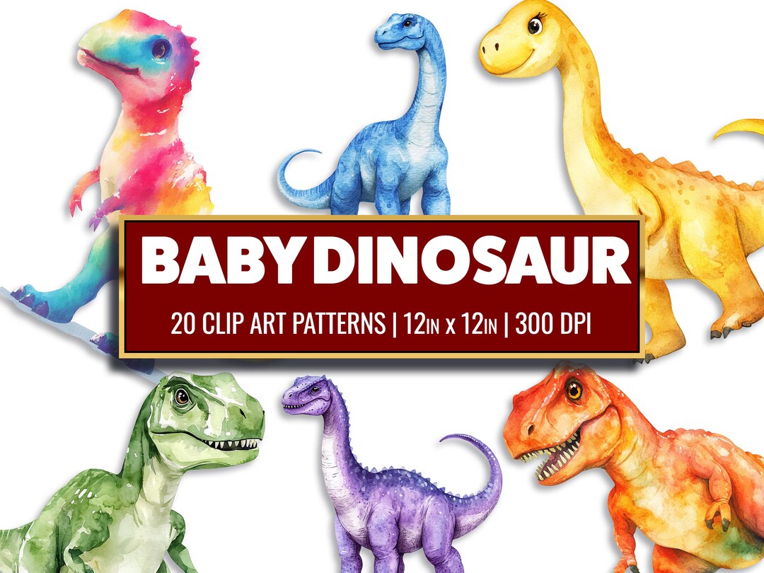 Baby Dinosaur Watercolor Clipart Dino Paper Craft Nursery Arts and ...