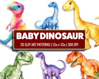 Baby Dinosaur Watercolor Clipart Dino Paper Craft Nursery Arts and Crafts PNG