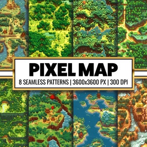 Pixelkaart Digitaal papierpakket Videogame Naadloos patroon Pixelkunst Herhalend ontwerp Kaartsublimatieachtergrond 8-bits stoffenpatroon