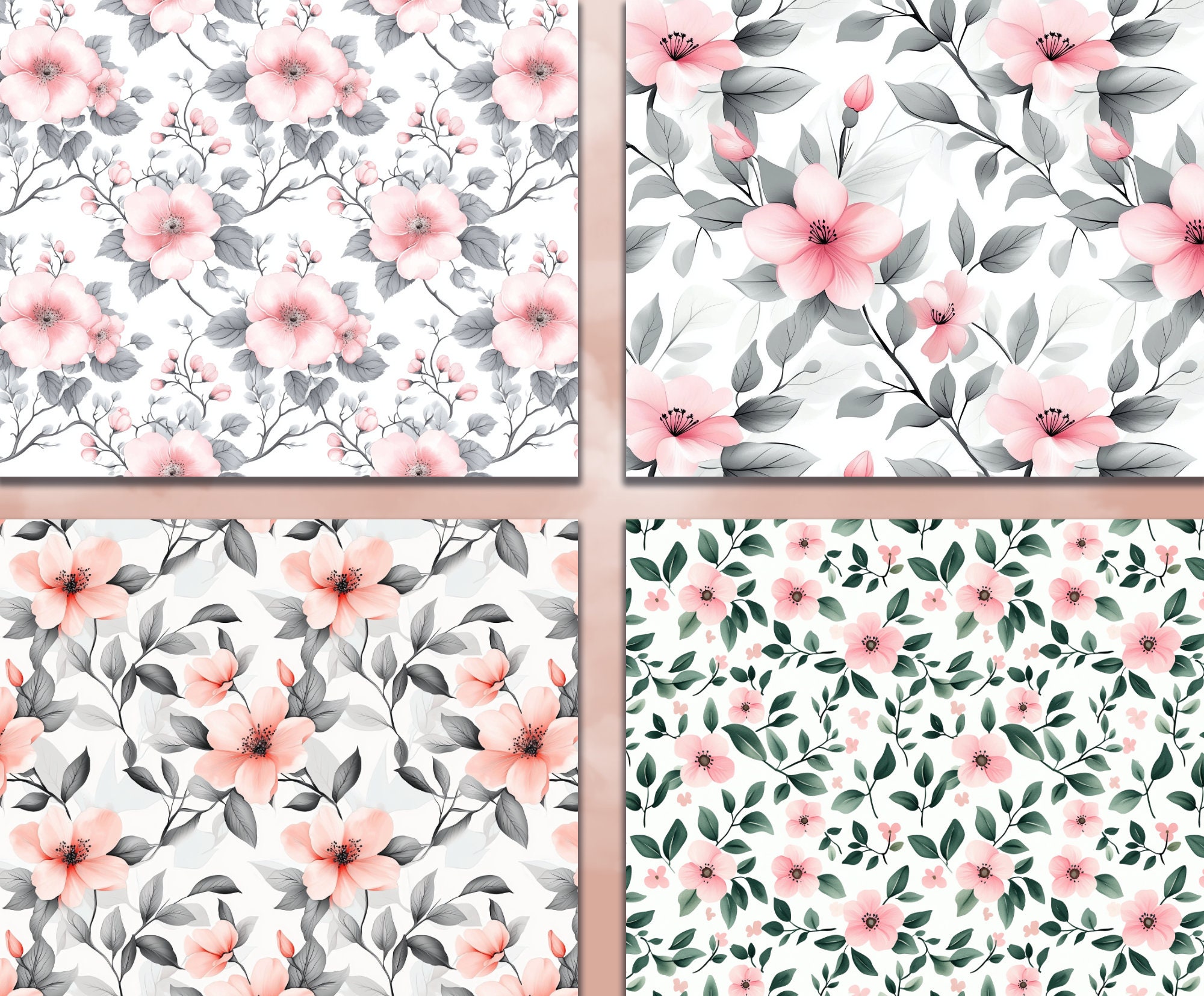 Pink Watercolor Floral Digital Paper: Shabby Chic Patterns (digital ...