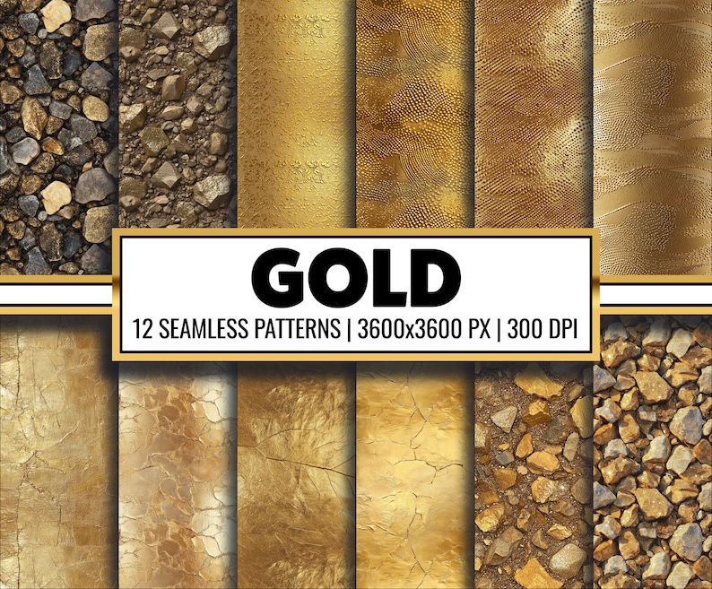 Seamless Metallic Gold Digital Paper Antique Golden Texture for Fabric
