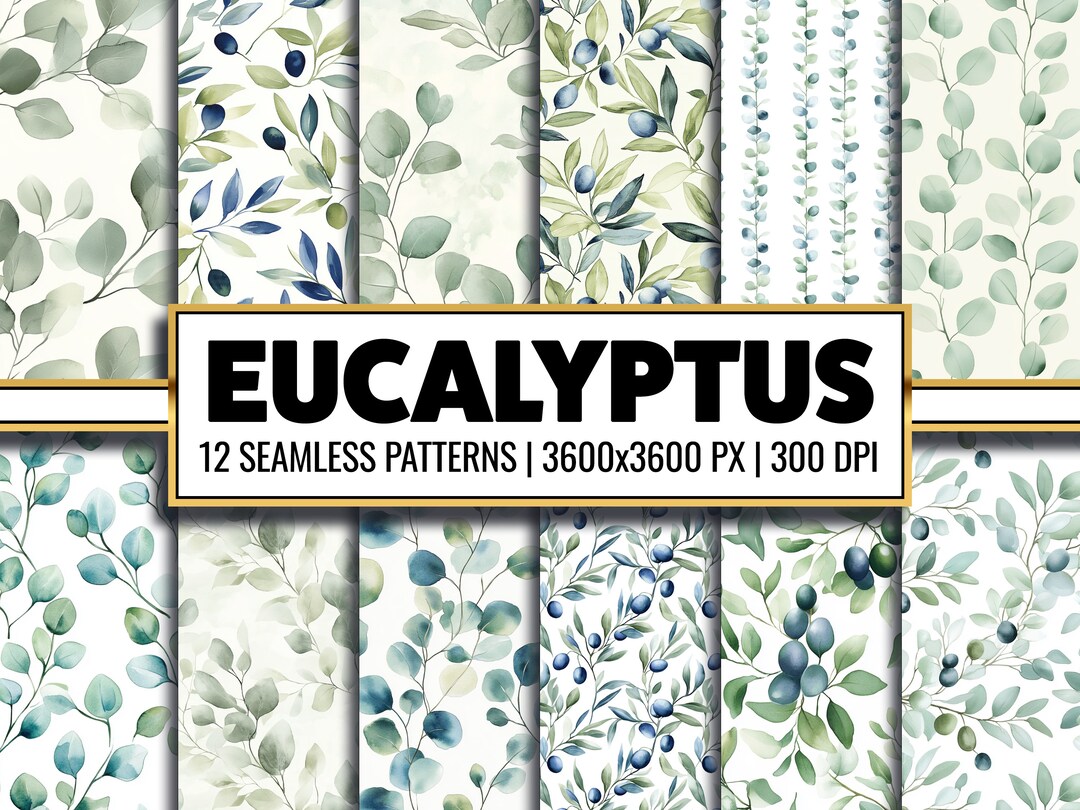 Eucalyptus Watercolor Digital Paper: Seamless Floral Patterns (PNG) - Etsy