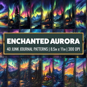 Verzauberte Aurora Digitales Papier Nordlichter Junk Journal Versorgung Aurora Borealis Backdrop Fantasy Page Scrapbook