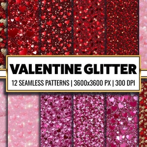 Papel digital brilhante com glitter e textura de coração sem costura Valentine Sparkly Glitter Valentine Heart