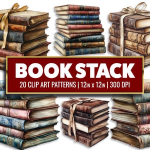 Vintage Book Stack Clip Art Watercolor Book Printable Paper Craft Bookish Junk Journal Supply Library Book Stack Scrapbook Design
