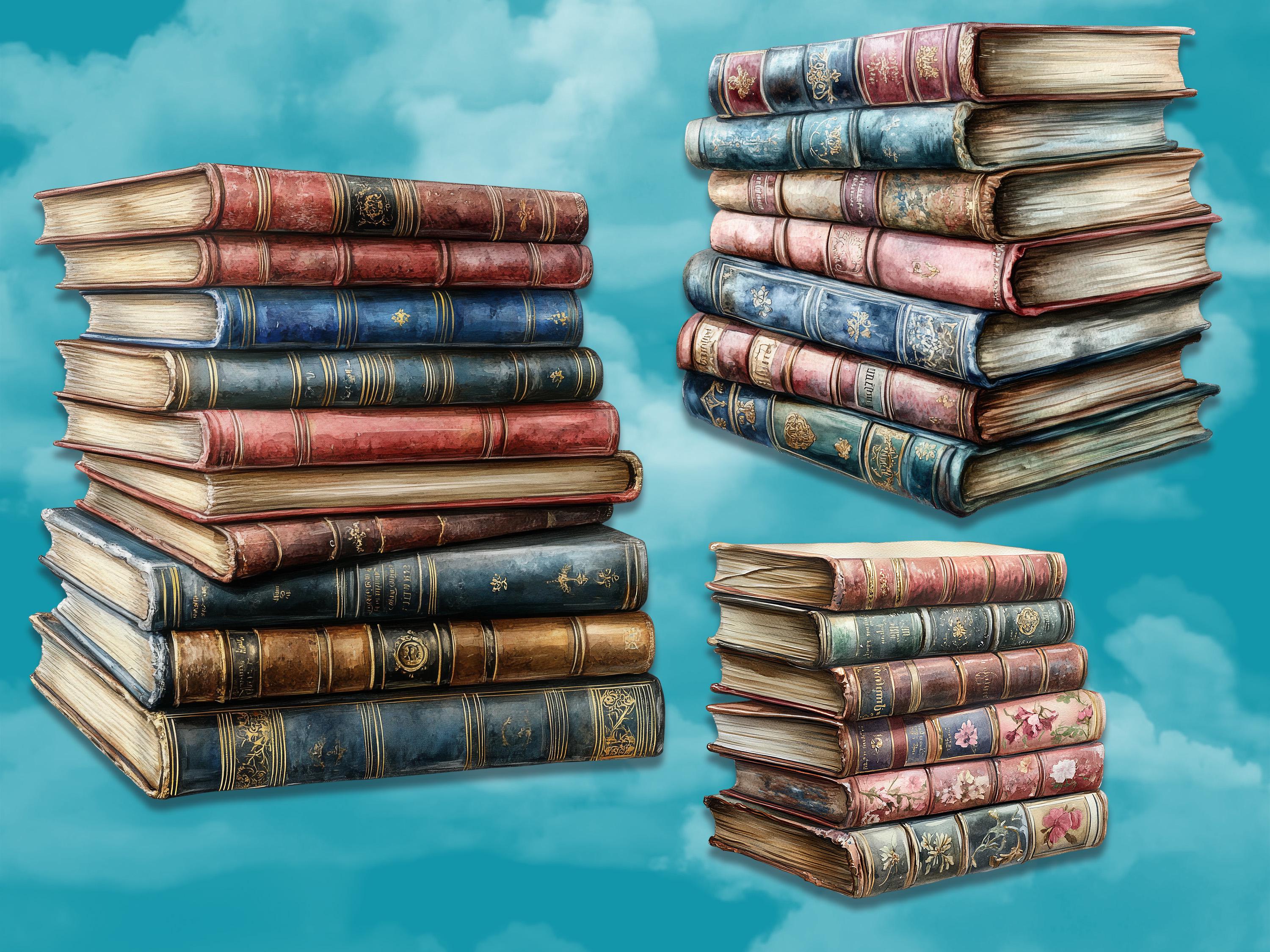 Vintage Book Stack Clip Art Watercolor Book Printable Paper Craft ...