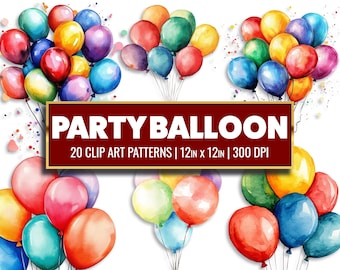 Globos de fiesta Clip Art Globos de acuarela Papel digital Globo de cumpleaños Imprimible PNG Manualidad de papel