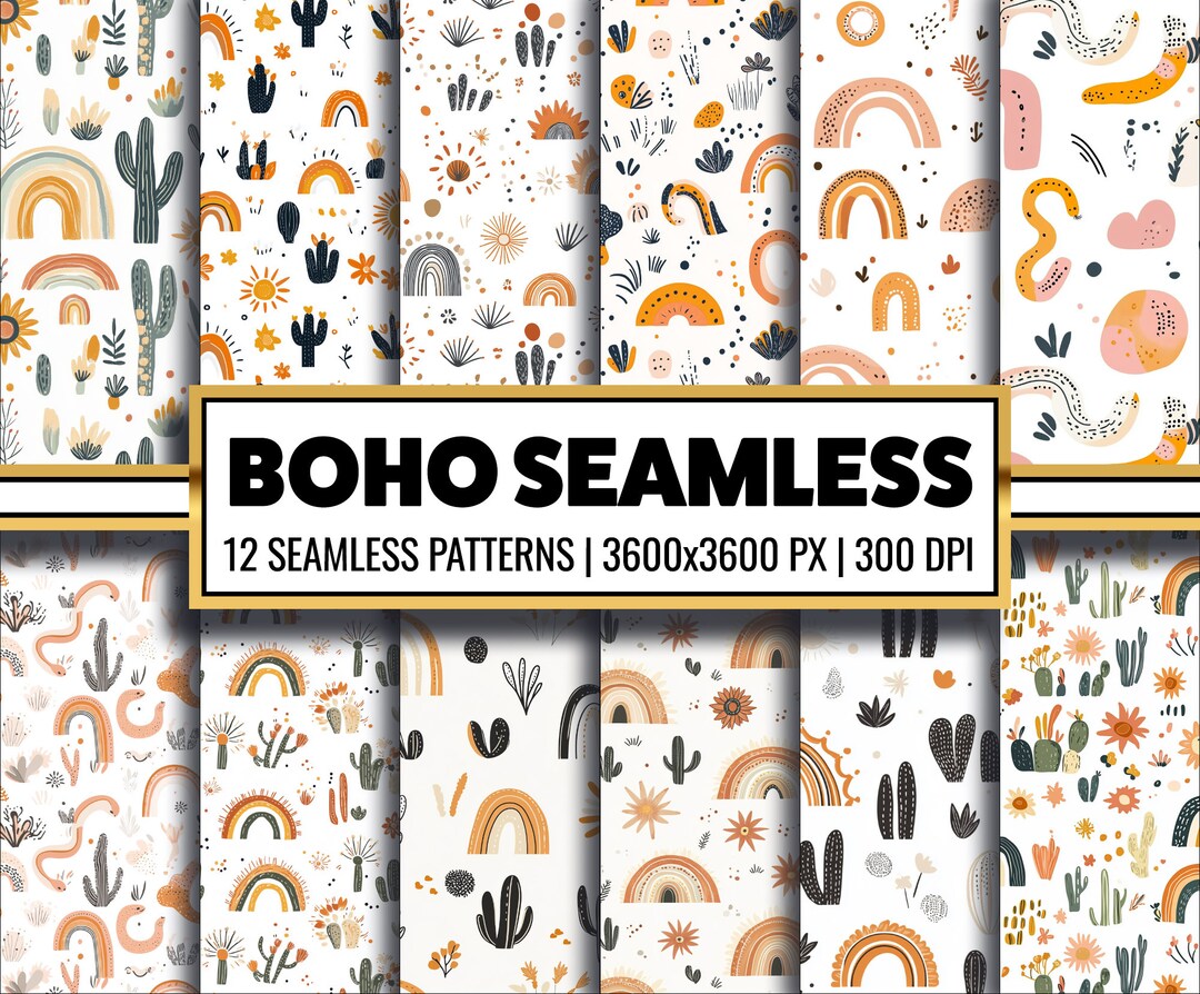 Boho Digital Paper Bohemian Seamless Pattern Hippie Background Boho ...