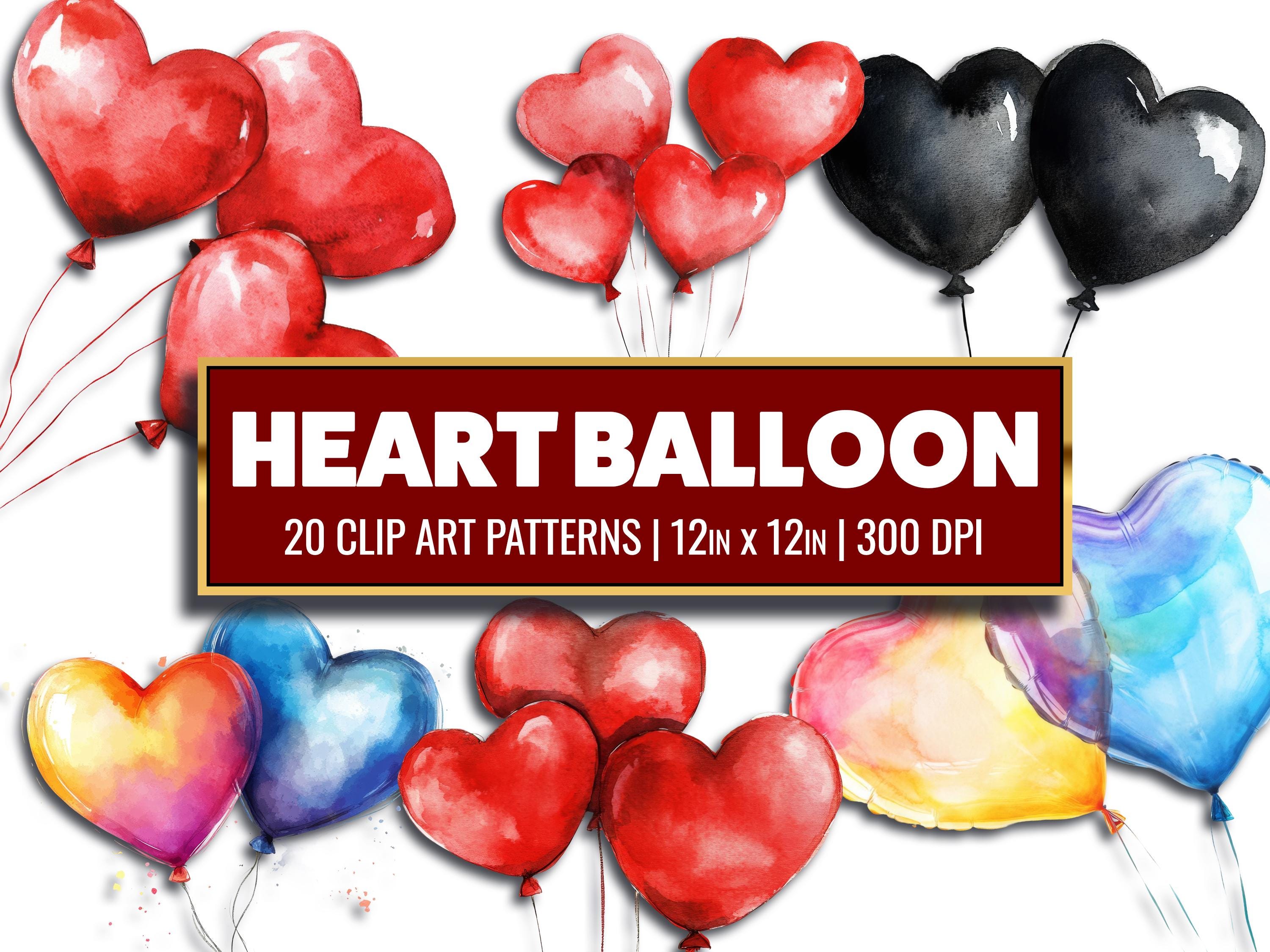 Heart Balloon Clip Art Valentin Balloon Printable PNG Watercolor Heart ...