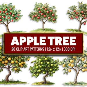 Apple Tree Clipart Floresta Fruta Digital Papercraft Fruit Tree Scrapbook Pacote de alta qualidade Cartões para fazer suprimentos de artesanato