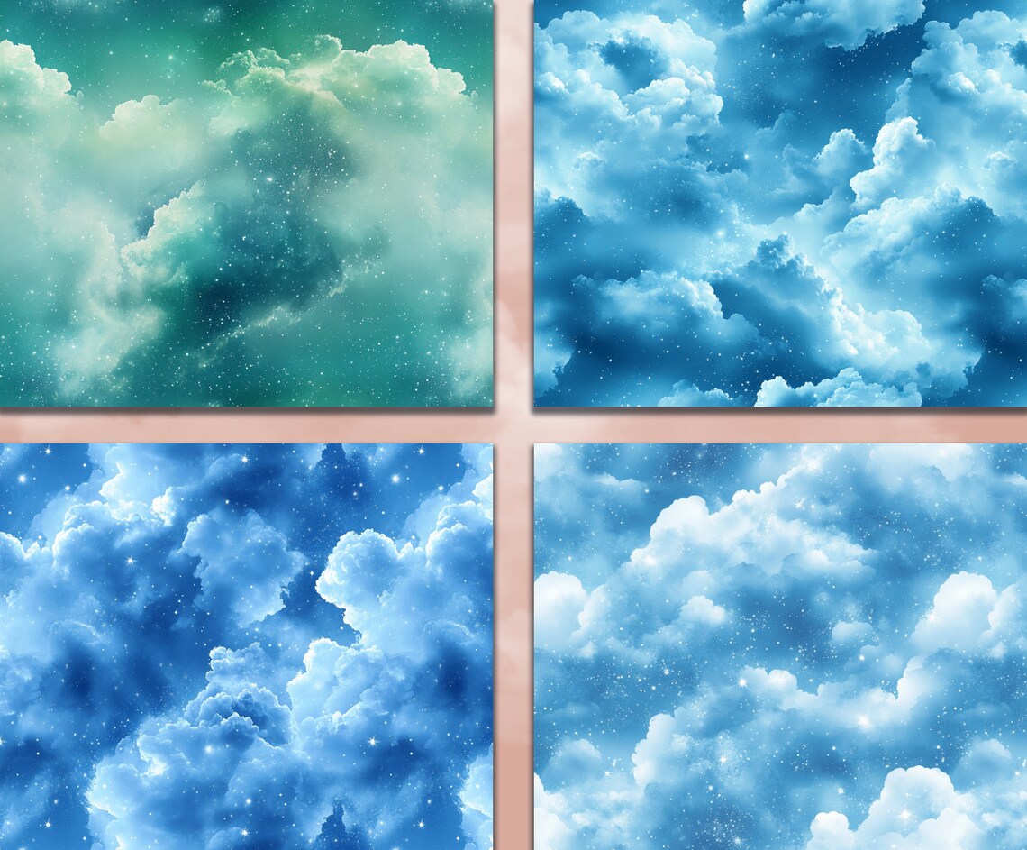 Cloudy Night Digital Paper Starry Night Seamless Pattern Watercolor ...