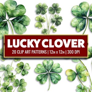 Trèfle porte-bonheur Clip Art trèfle à quatre feuilles papier numérique Illustration de la Saint-Patrick Shamrock artisanat en papier imprimable porte-bonheur Holdiay