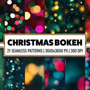 Christmas Bokeh Digital Paper Bokeh Seamless Pattern Red Green Gold Printable Paper Christmas Background for Scrapbook & Junk Journal Supply