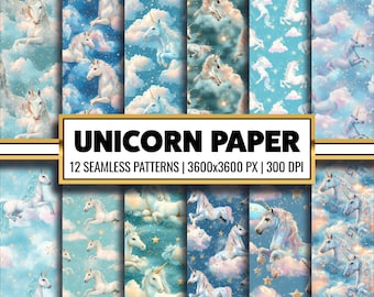Unicorn Digital Paper: Whimsical Rainbow Seamless Patterns (Digital Download)