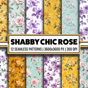 Shabby Chic Rose Digital Paper Romantic Floral Seamless Pattern Flower Roses Printable Paper Vintage Floral Scrapbook & Junk Journal Collage