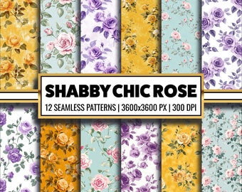 Shabby Chic Rose Digital Paper: Floral Scrapbook Patterns (Digital Download)