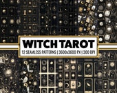 Witch Tarot Card Digital Paper: Dark Gothic Seamless Pattern (12x12 PNG)