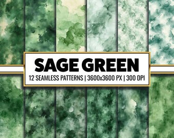 Green Watercolor Digital Paper: Seamless Wedding Scrapbook Patterns (PNG)