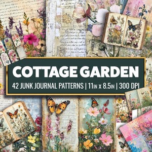 Cottage Garden Junk Journal Pages: Floral Ephemera, Scrapbook Supply (Digital Download)
